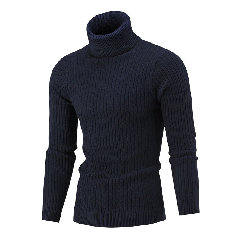 High Neck Fried Dough Twist Long Sleeve Men's Casual Sweater