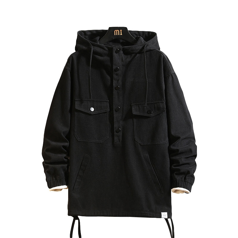 Men's Loose Half-zip Hooded Cargo Jacket