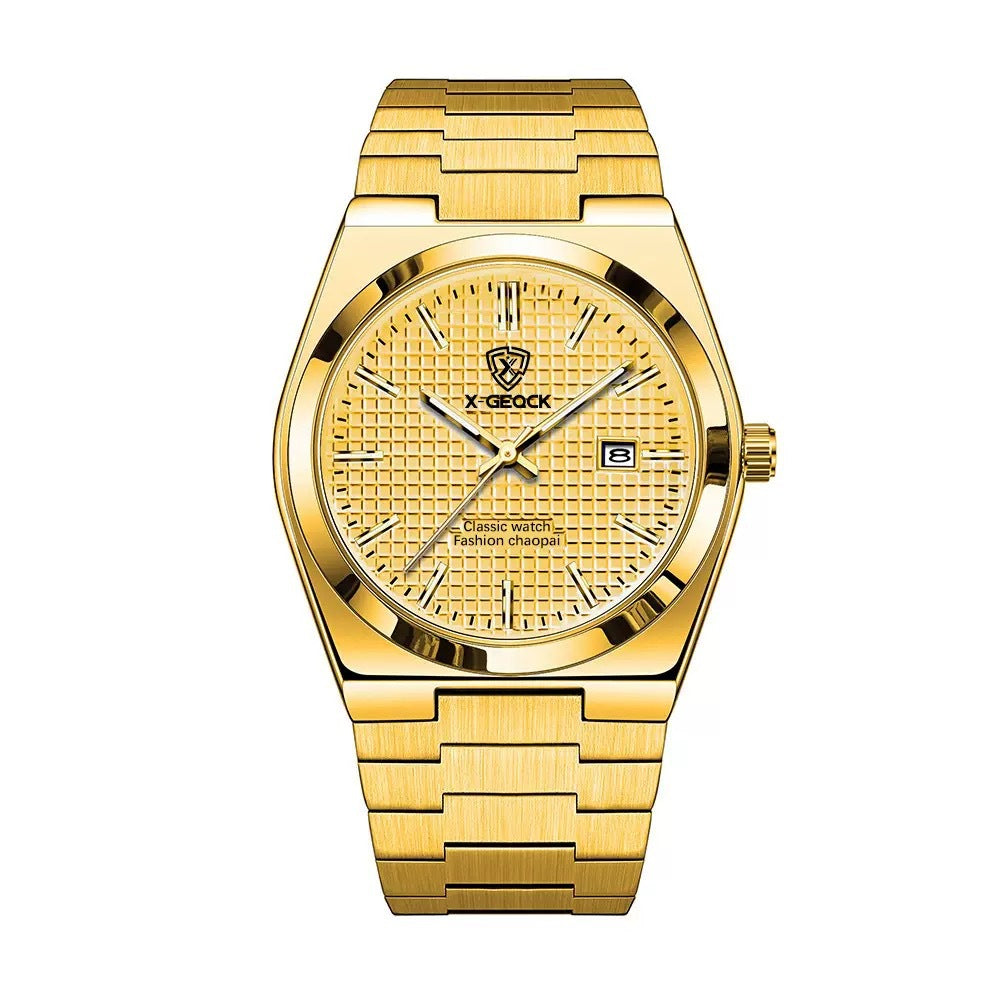 Men's Watch Quartz Simple Fashion Wrist Watch Steel Belt Waterproof Calendar Genuine Goods
