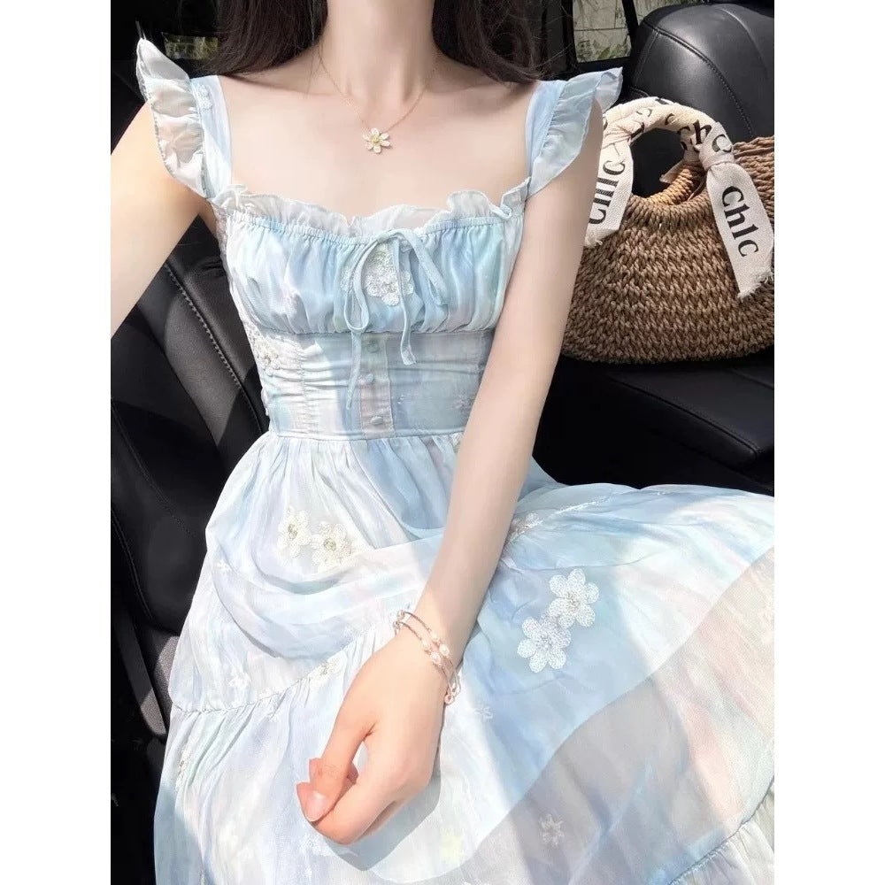 Backless Floral Maxi Dress With A Bow Tie Neckline