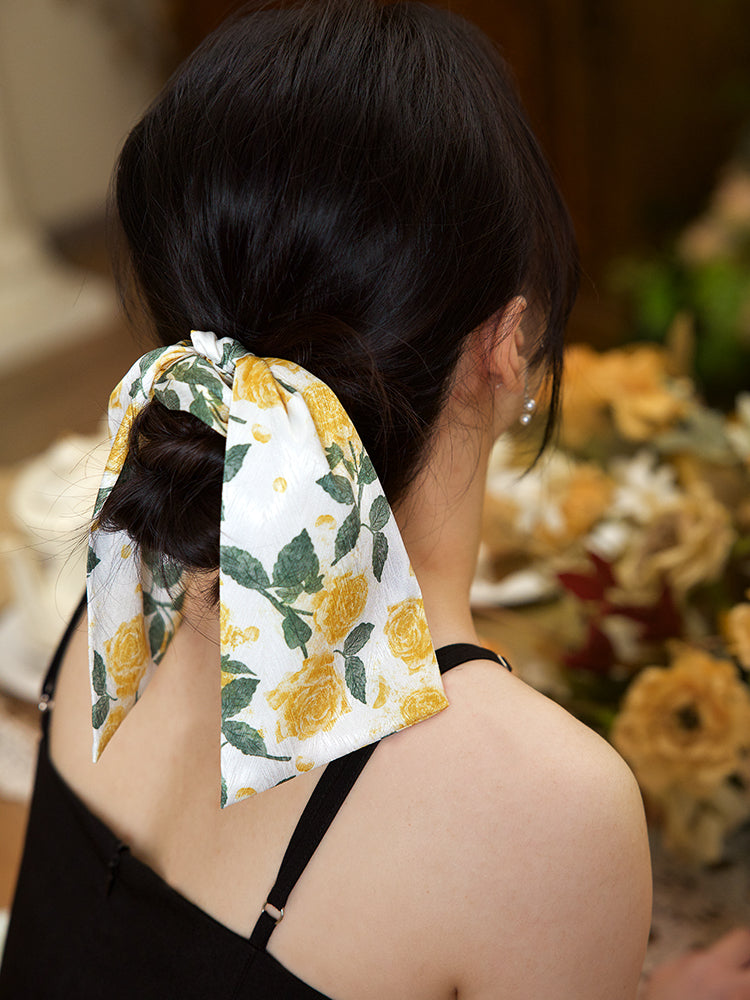 Yellow Rose Ribbon Large Intestine Hair Ring Female High Sense