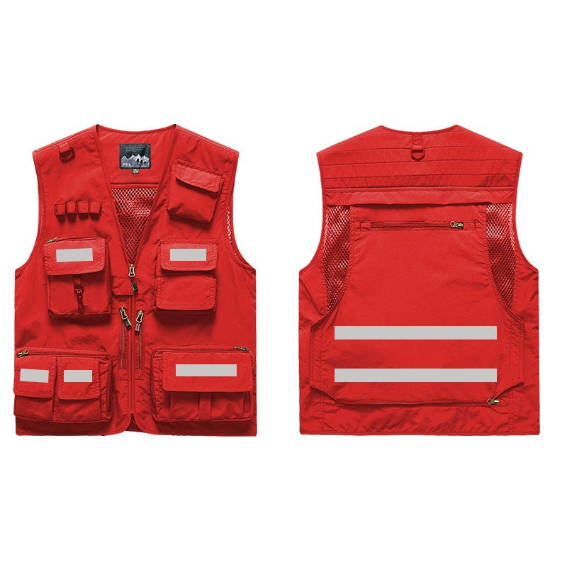 Mens And Womens Workwear Vest With Reflective Strips And Multiple Pockets