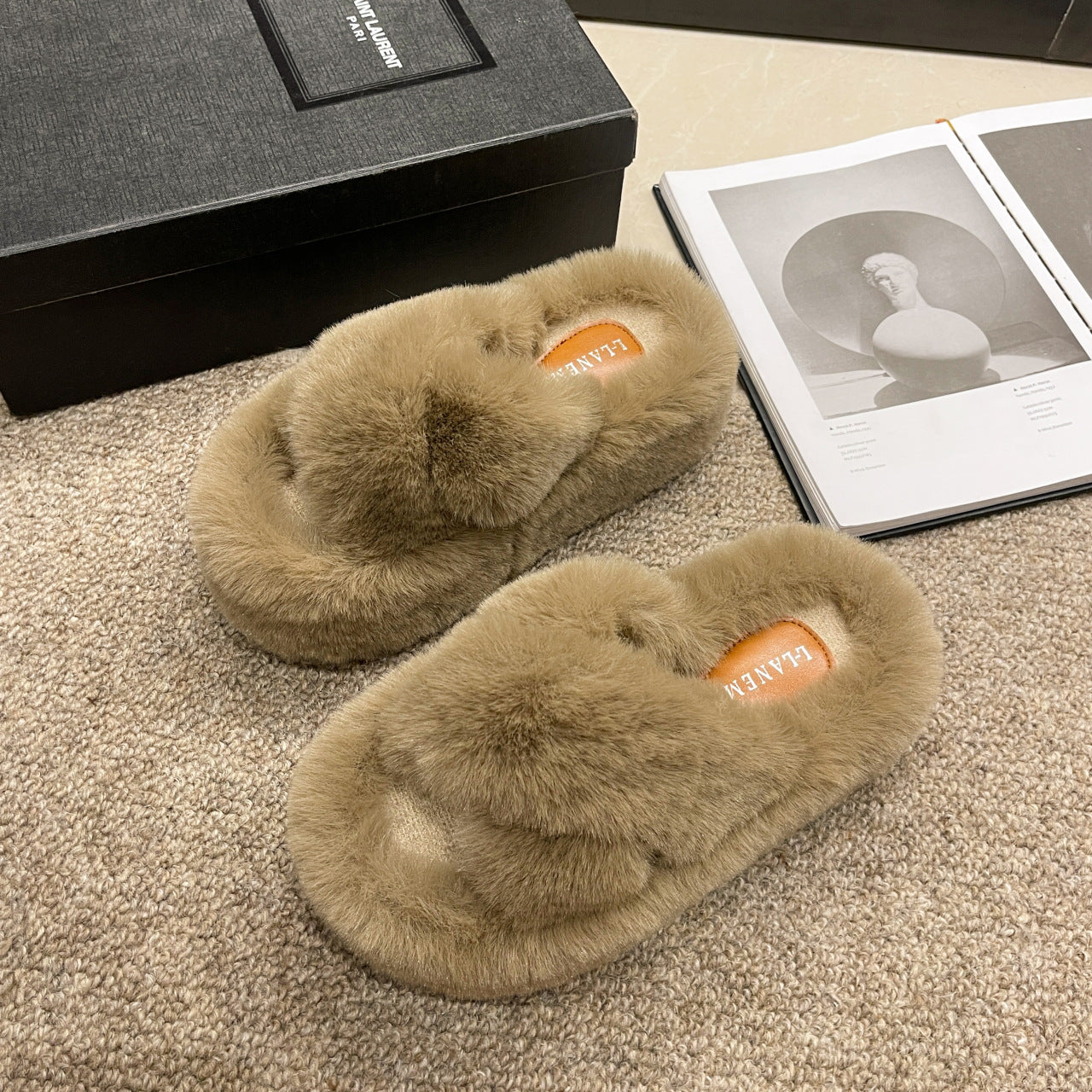 Plus Size Slippers Women's Thick Bottom 7cm Brushed Lining Home