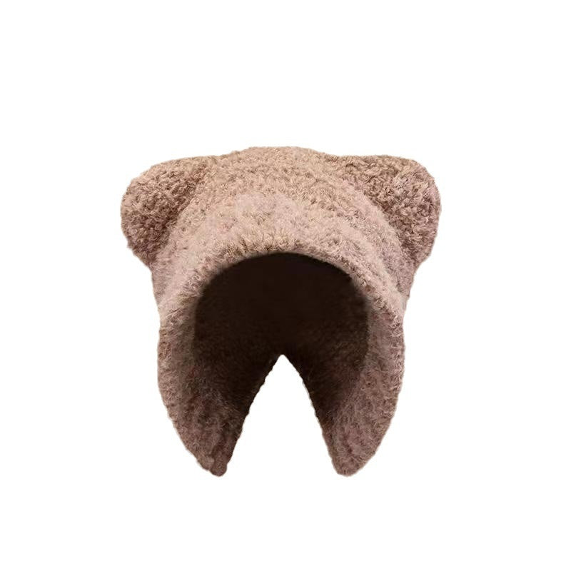 Bear Knitted Hat Cute Wool Keep Warm Makes Face Look Smaller