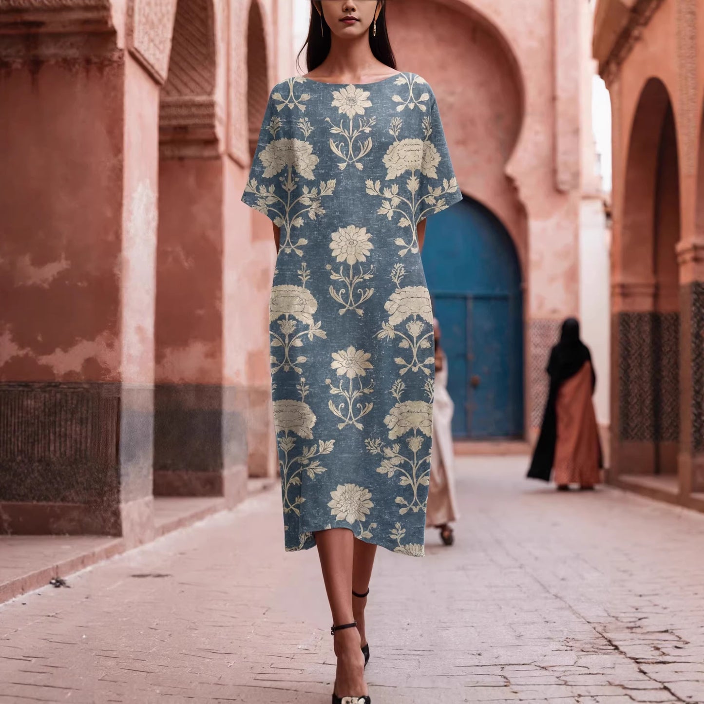 Womens Retro-Printed Arabic Dress From The Middle East Dubai Style