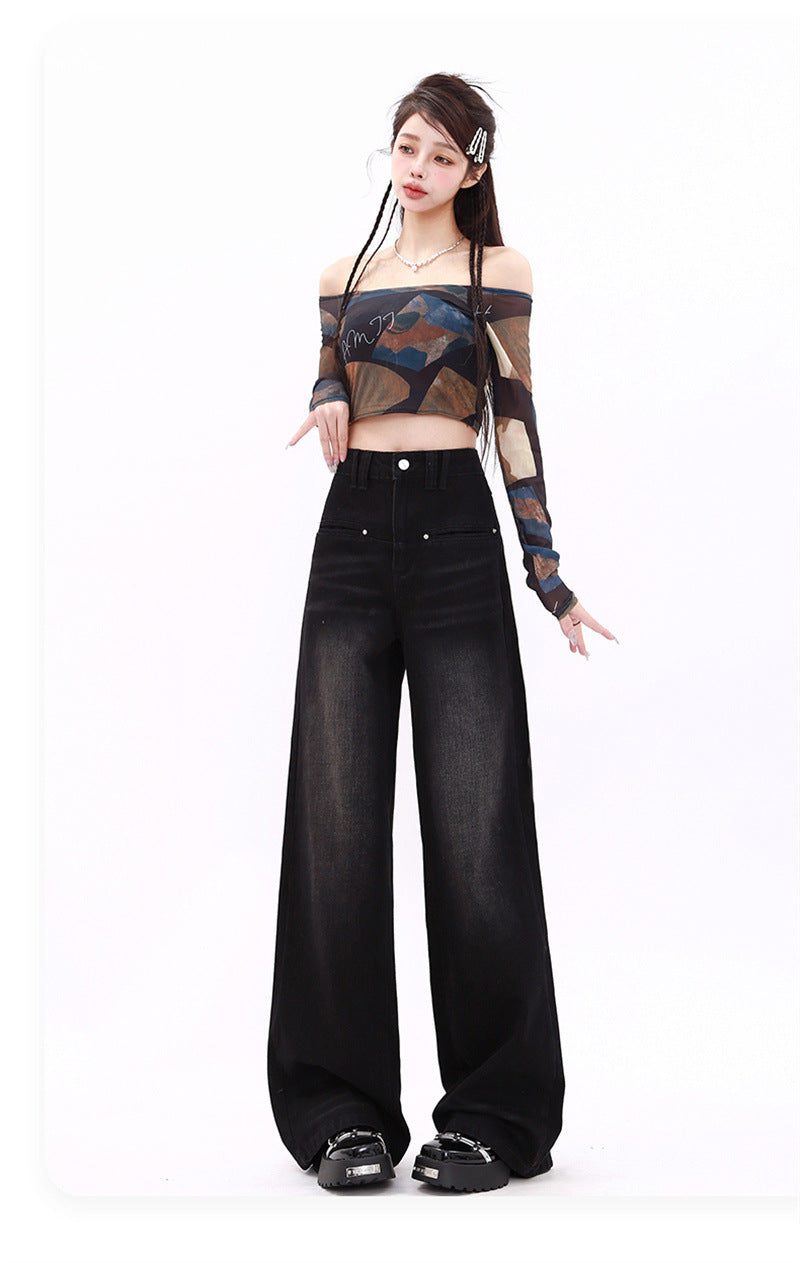 Retro Washed Straight Jeans til damer