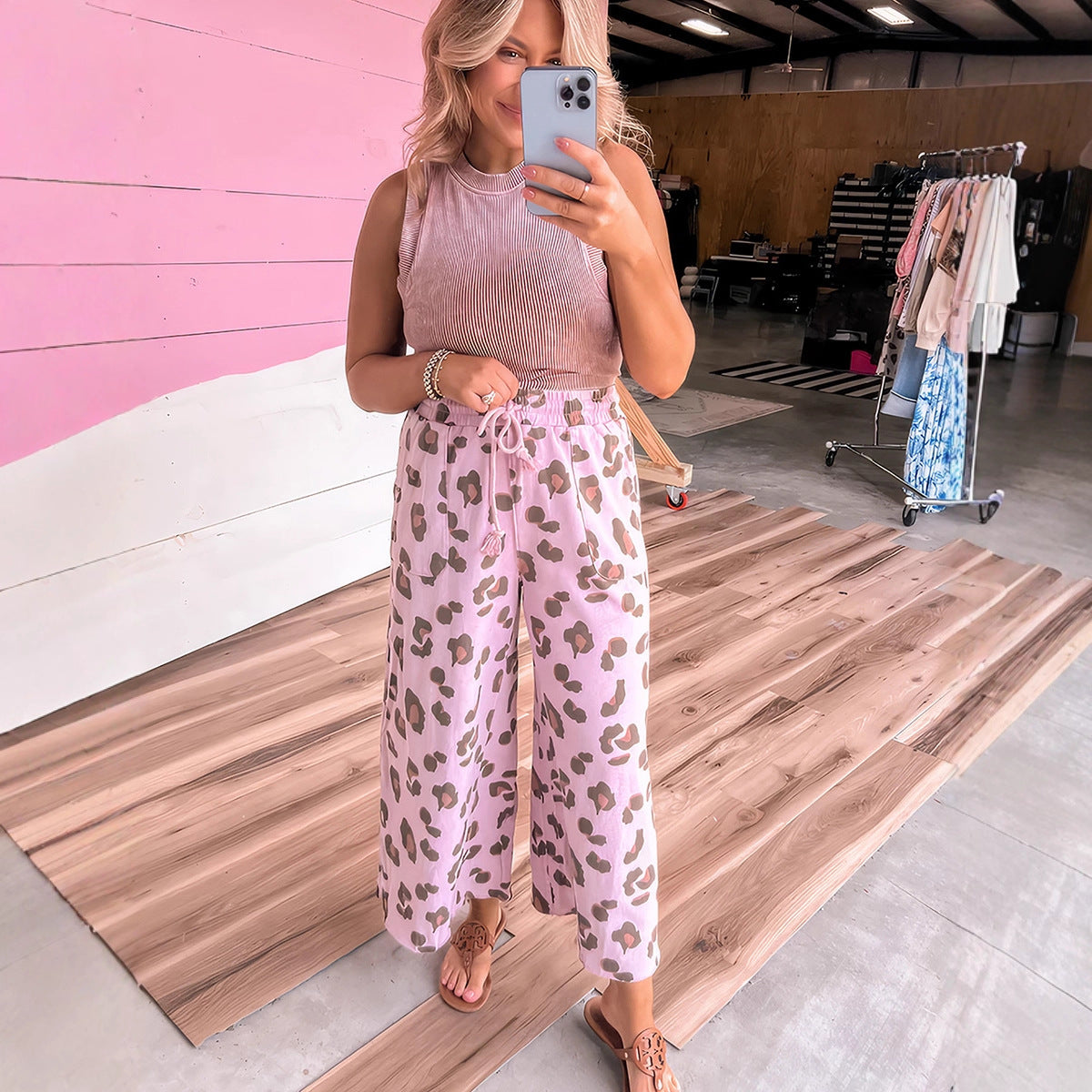 Personality Trend Leopard Print Floral Print Casual Jumpsuit