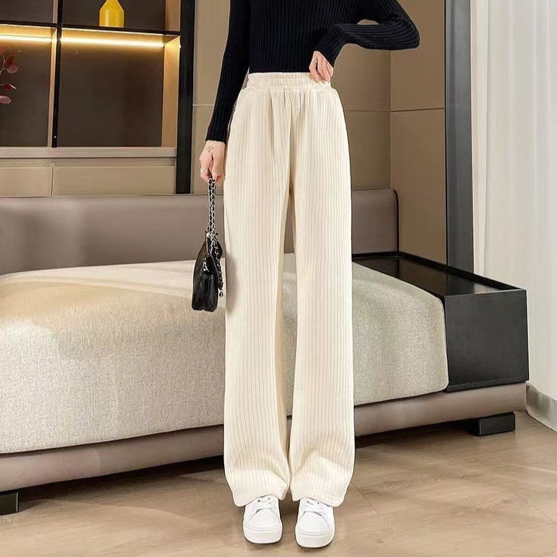 Cashmere Chenille Wide-leg Pants Fleece-lined