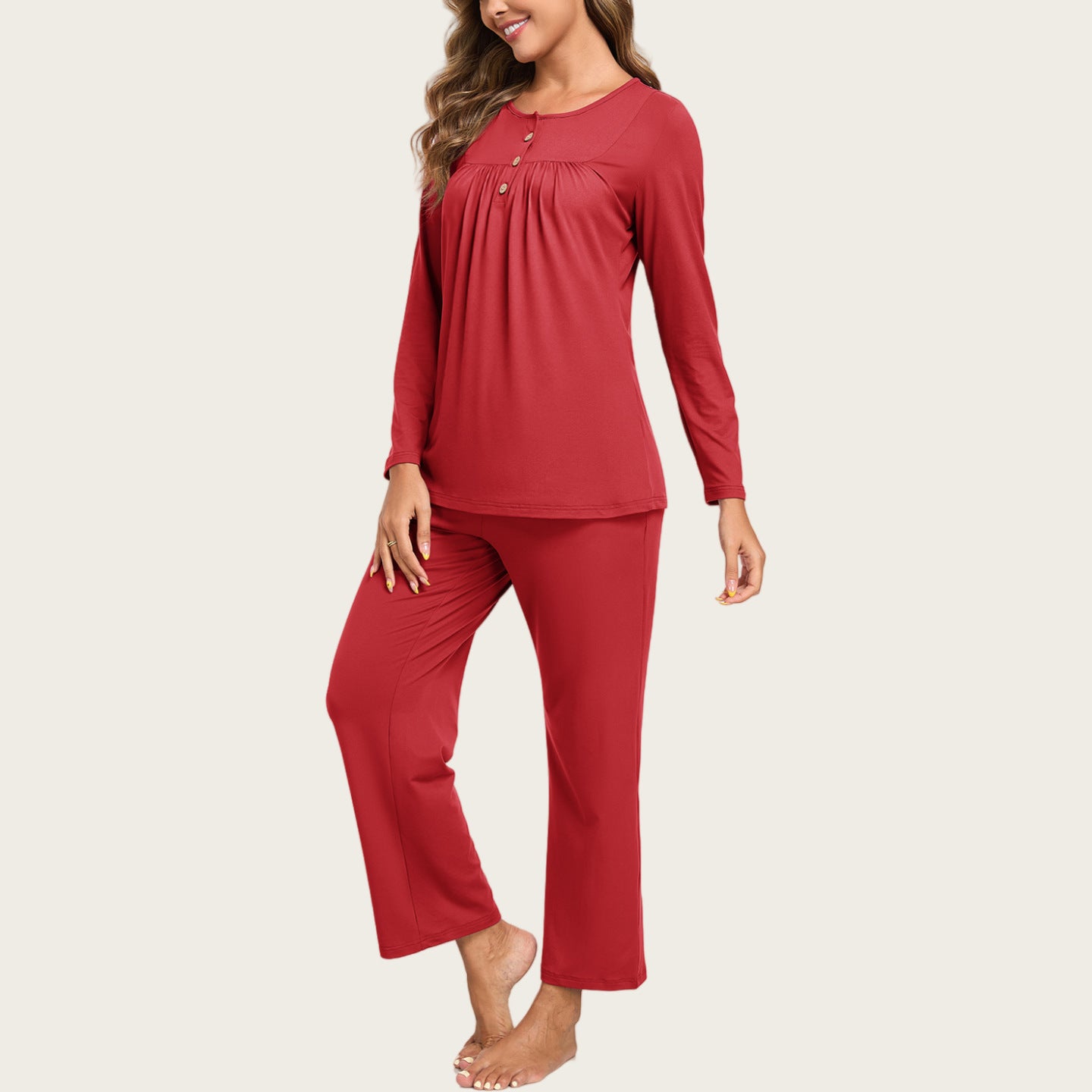 2-Piece Casual Christmas Pajama Set With Pockets