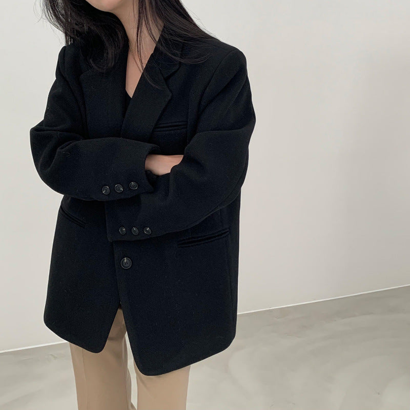 Korean Hepburn Style Loose Thick Woolen Coat