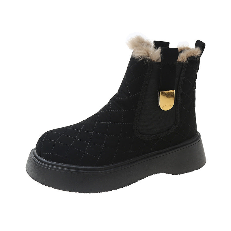 Women's Hairy Mouth Warm Wedge Round-toe Sleeve Boots