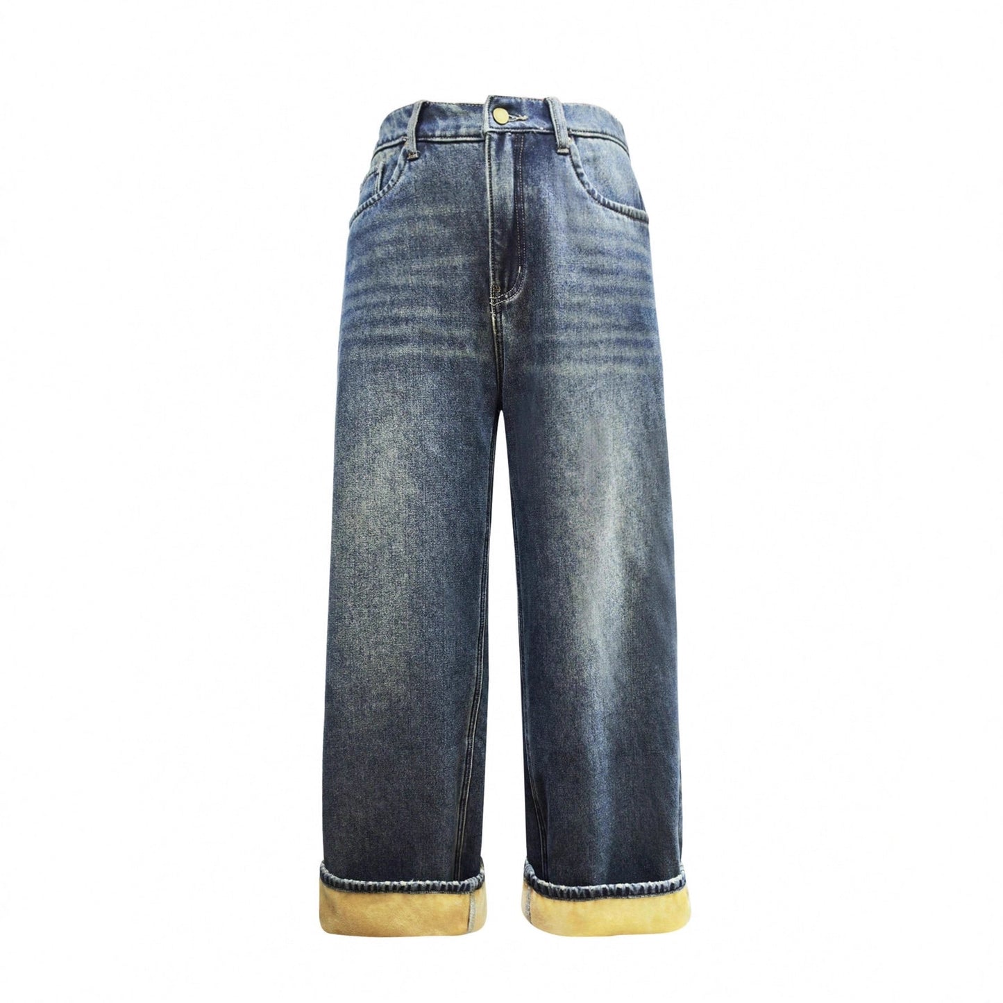 Fleece Padded Jeans Women's American Retro Street Wide Leg