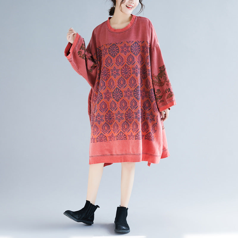 Printed Personality Plus Size Bat Sleeve Dress
