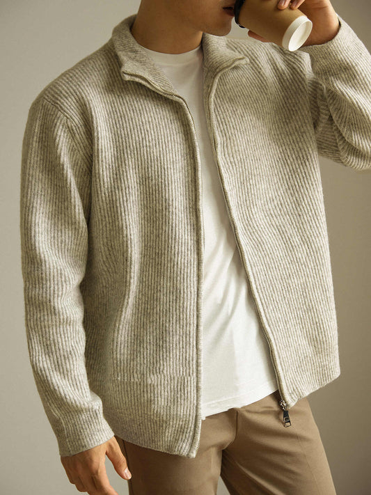 Strikket lynlåsjakke løs afslappet turtleneck herresweater