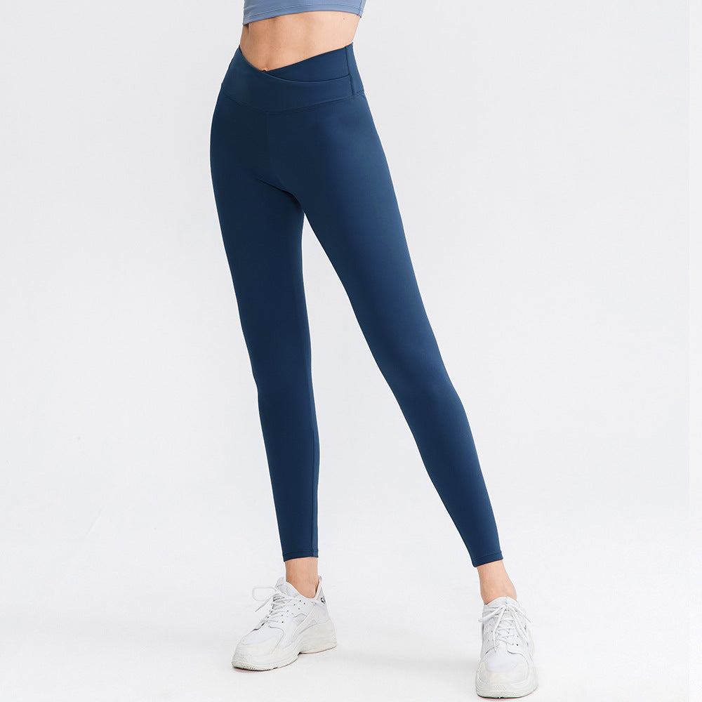 Autumn And Winter High Waist Yoga Pants Women's Skin-friendly Double-sided Nude Feel Cross High Waist Slim Look Running Fitness Sports Pants