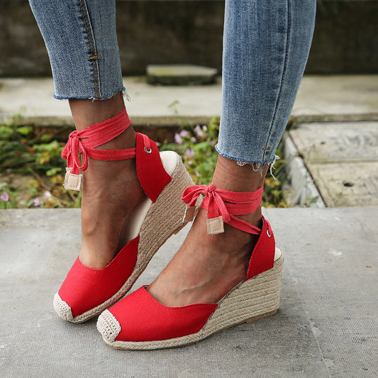 New Large Size Summer Fashion Wedge Heel Front And Back Strap Toe Cap Sandals