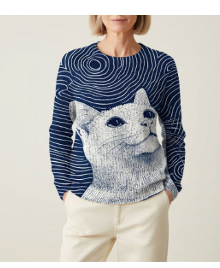 In Stock 3D-printed Womens Crew-neck Soft-touch Sweater