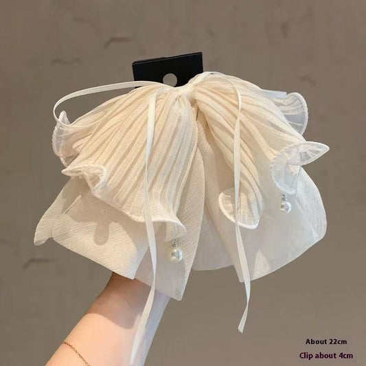 Black Chiffon Bow Ribbon Temperament Wild Large Ponytail Grip