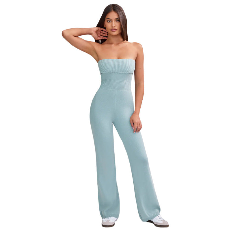 Rygløs Strikket Tube Top Jumpsuit til Kvinder