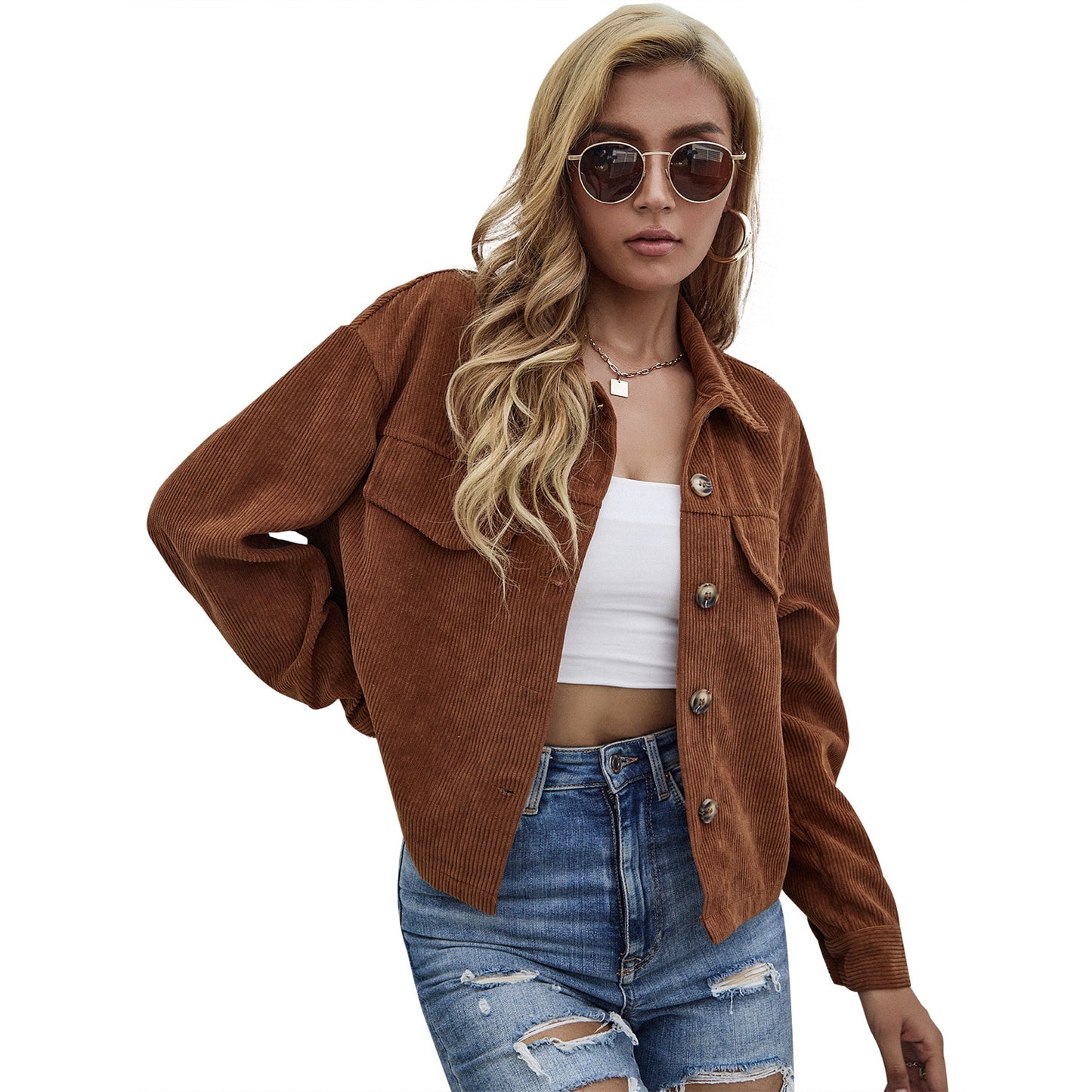 Casual Coat Women's Corduroy Short Slim Top