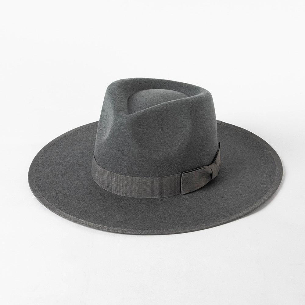 New Fashion Retro Crown Jazz Top Bow Wrapped Woolen Top Hat