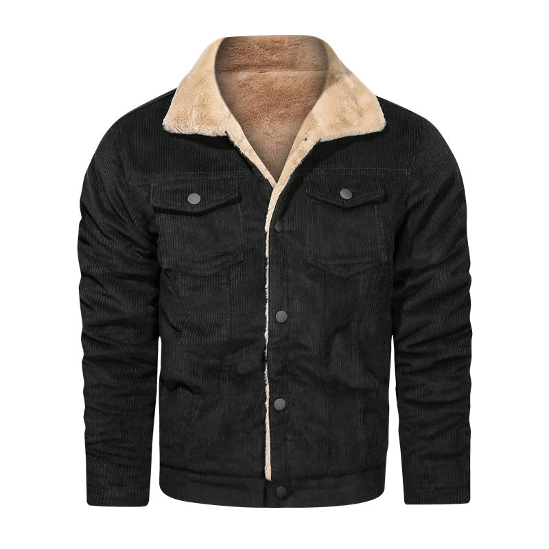 Corduroy Young Men's Jacket Casual Loose Large Size Men's Jacket Plus Velvet Thickened
