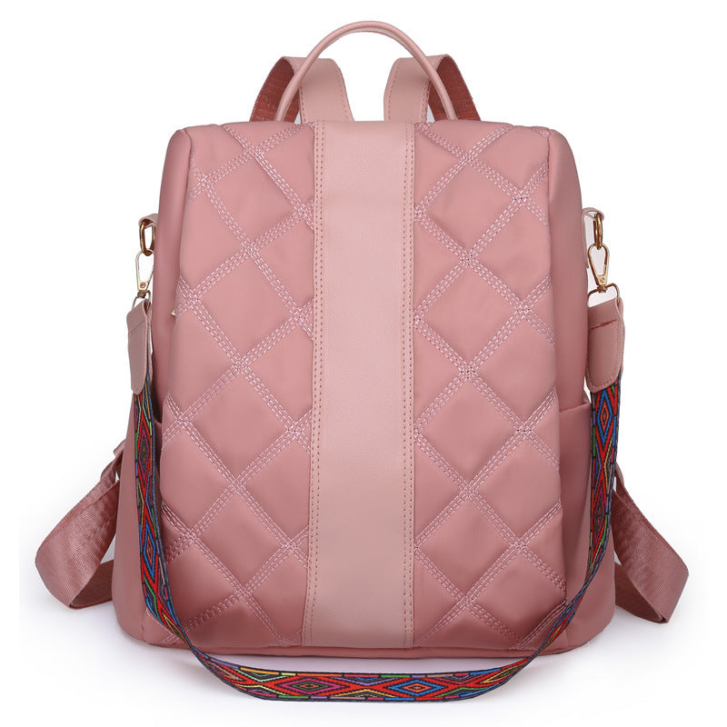 Women's Korean Style Rhombus Oxford Cloth Backpack