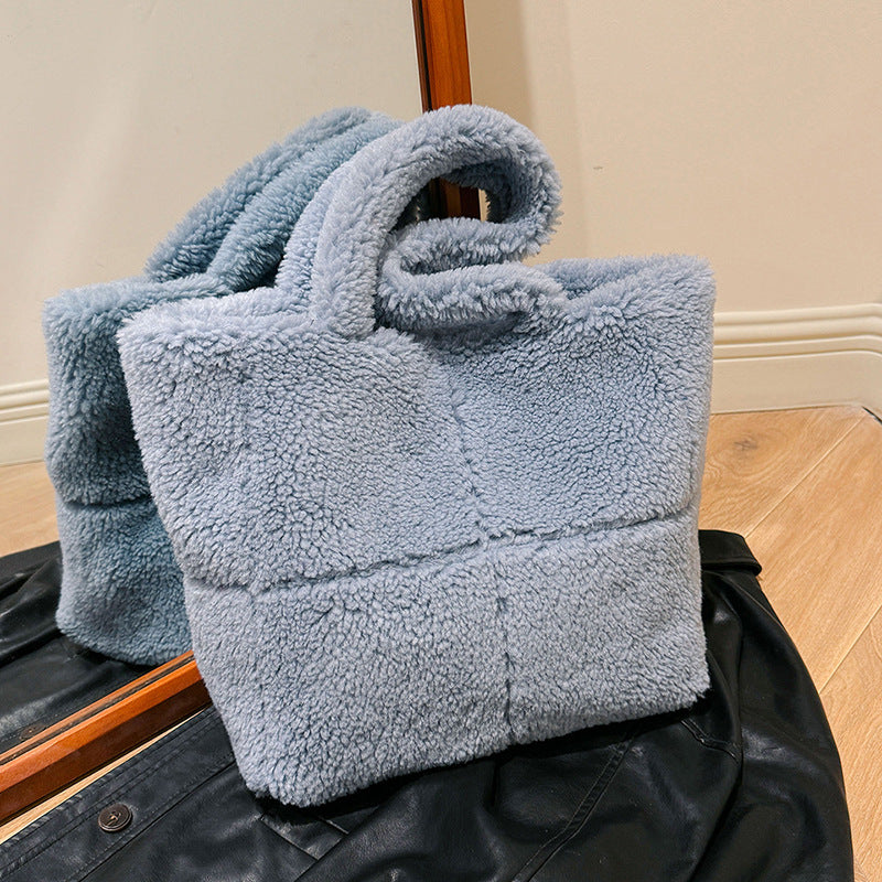 Plaid Particle Lamb Wool Shoulder Bag Korean Style