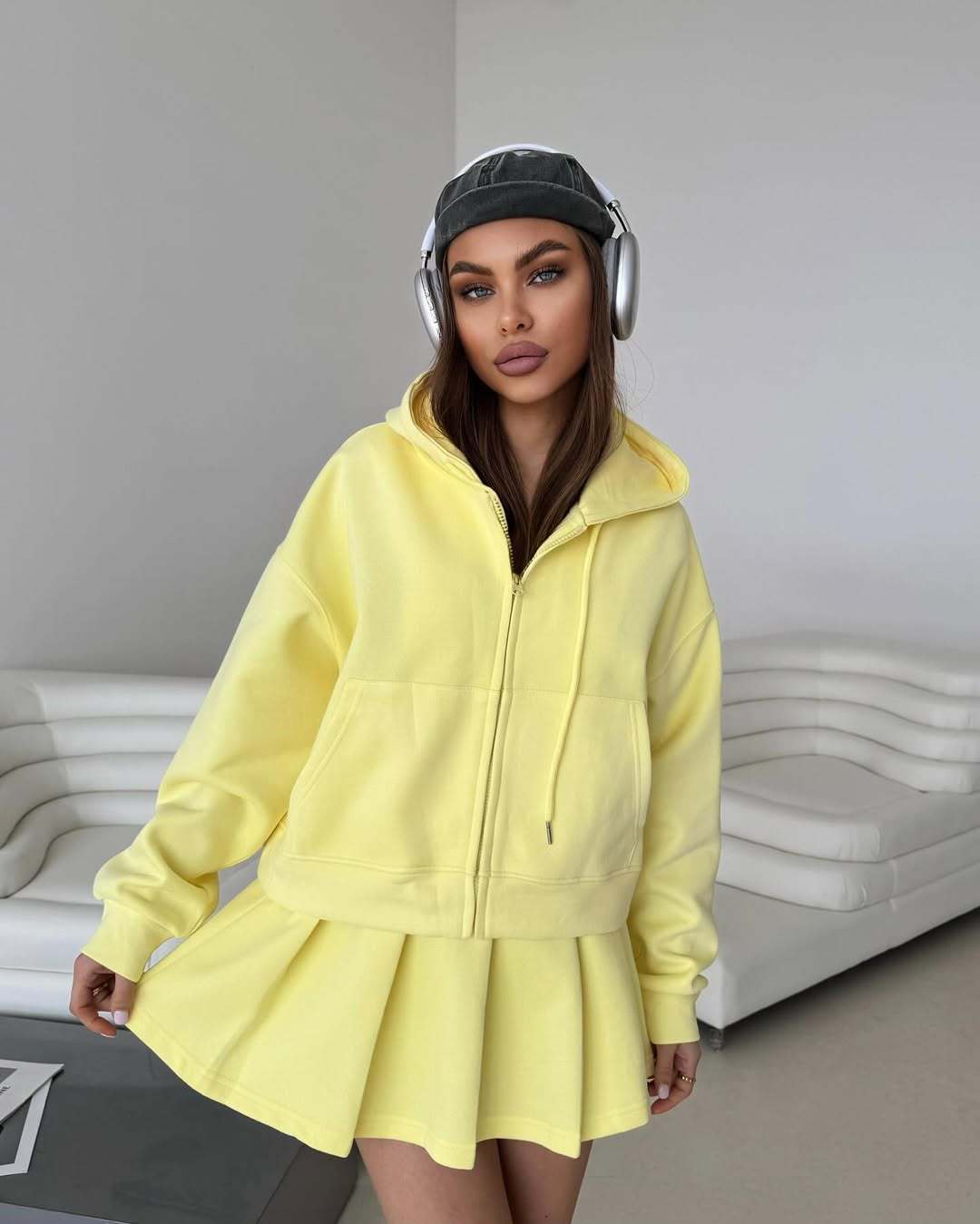 Zip-up Cardigan And Sports Skirt Set