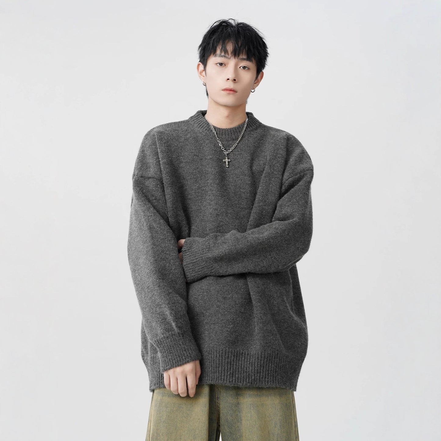 Laid-back Versatile Loose-fitting Knit Sweater For Teens And Young Adults