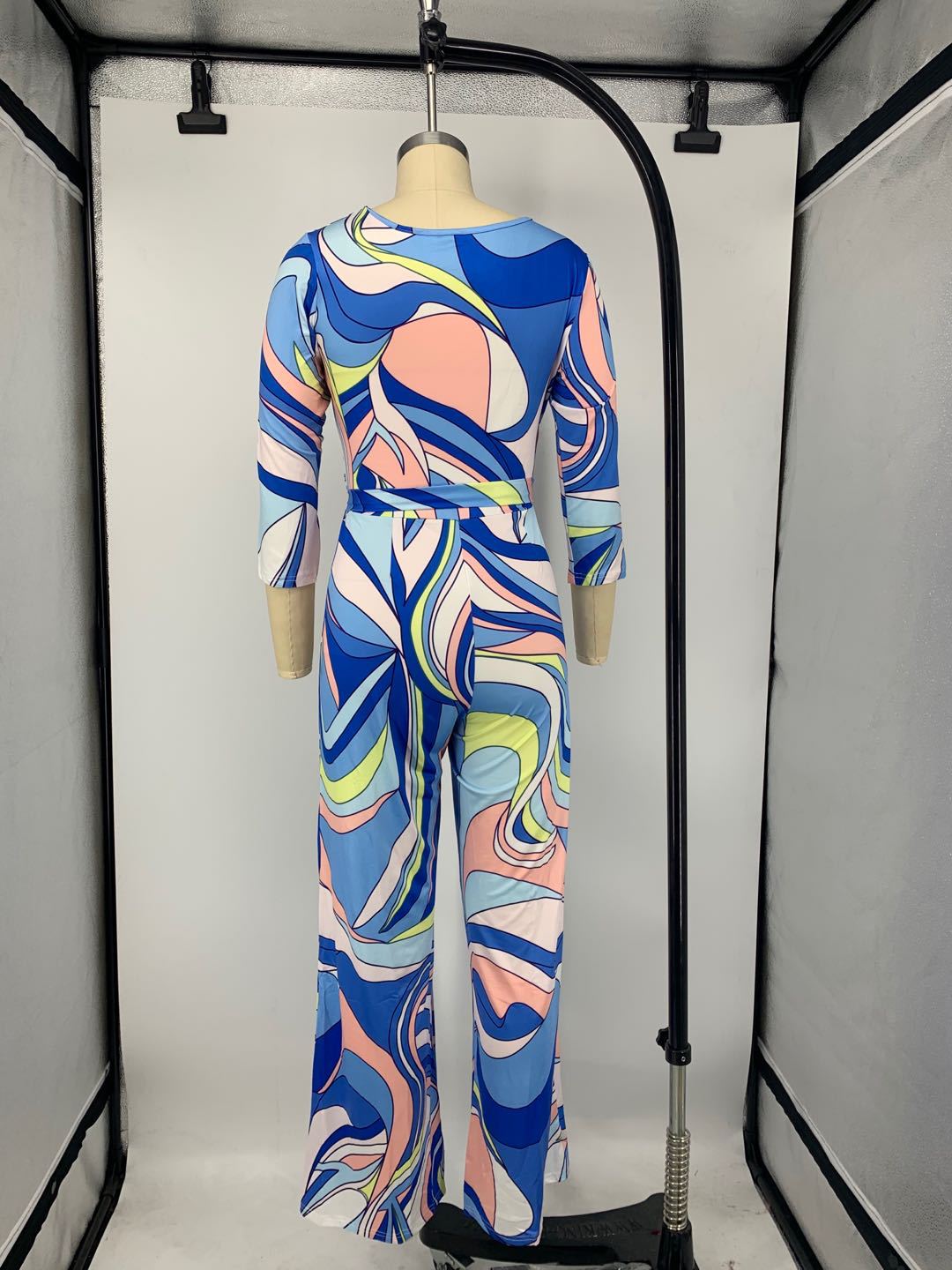 Women's V-Neck Long Sleeve Print Jumpsuit
