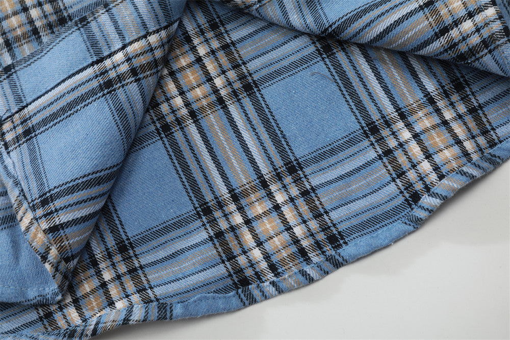 American Fashion Brand Badge Plaid Long Sleeve Shirt Outer Wear