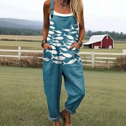 Floral 3D Digital Printing Casual Strap Sleeveless Jumpsuit