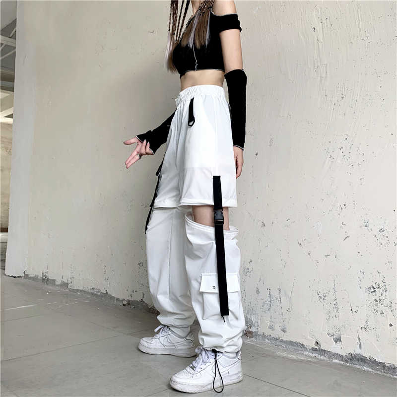 Women's Detachable White Overalls Ankle Banded Pants