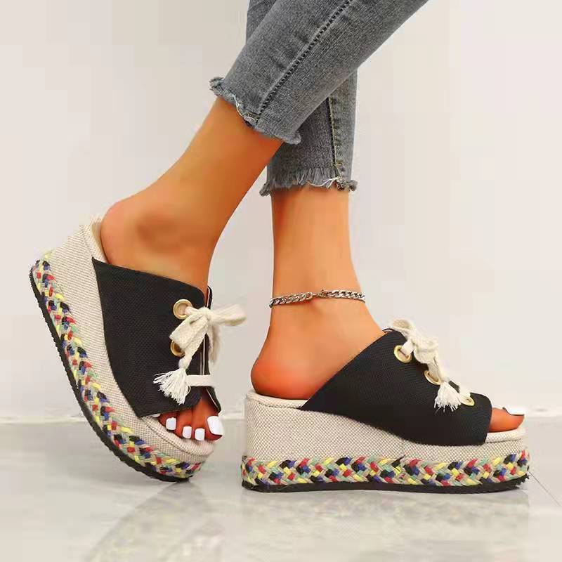 Fish Mouth Linen Platform Beach Sandals