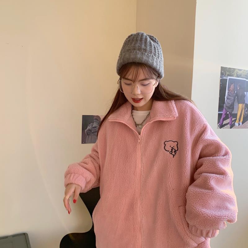 Women's Loose Stand Collar Lamb Wool Coat