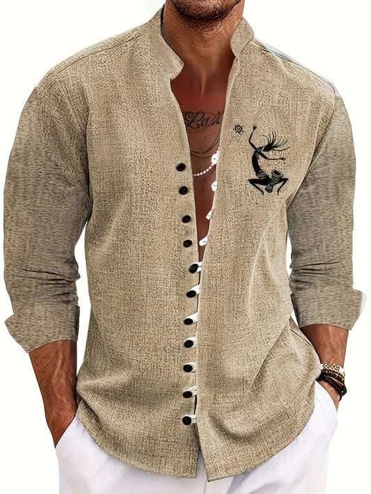 Ancient Ethnic Pattern Fashionable Printed Shirt Cardigan Casual Top