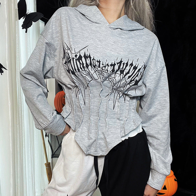 Belted Waist Slim Hooded Top T-shirt Female Autumn And Winter