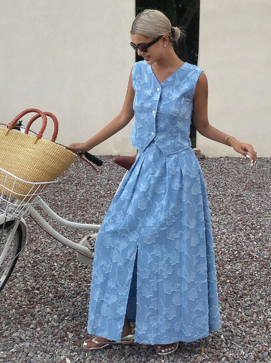 Womens Casual, Stylish, Western-Style Jacquard Vest And Skirt Set