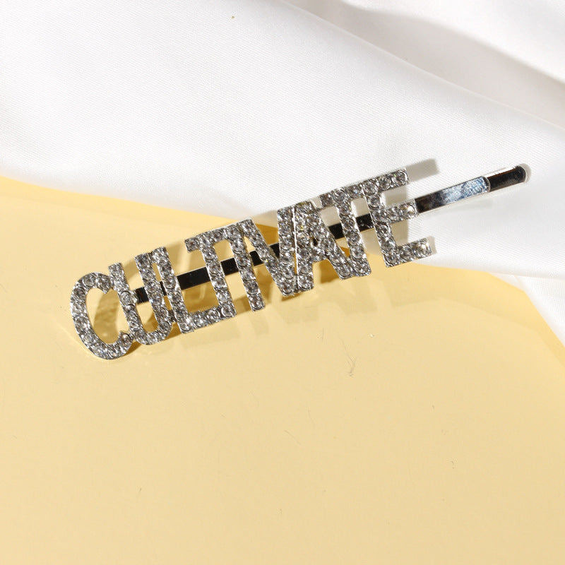 Korean English Rhinestone Letter Hairpin