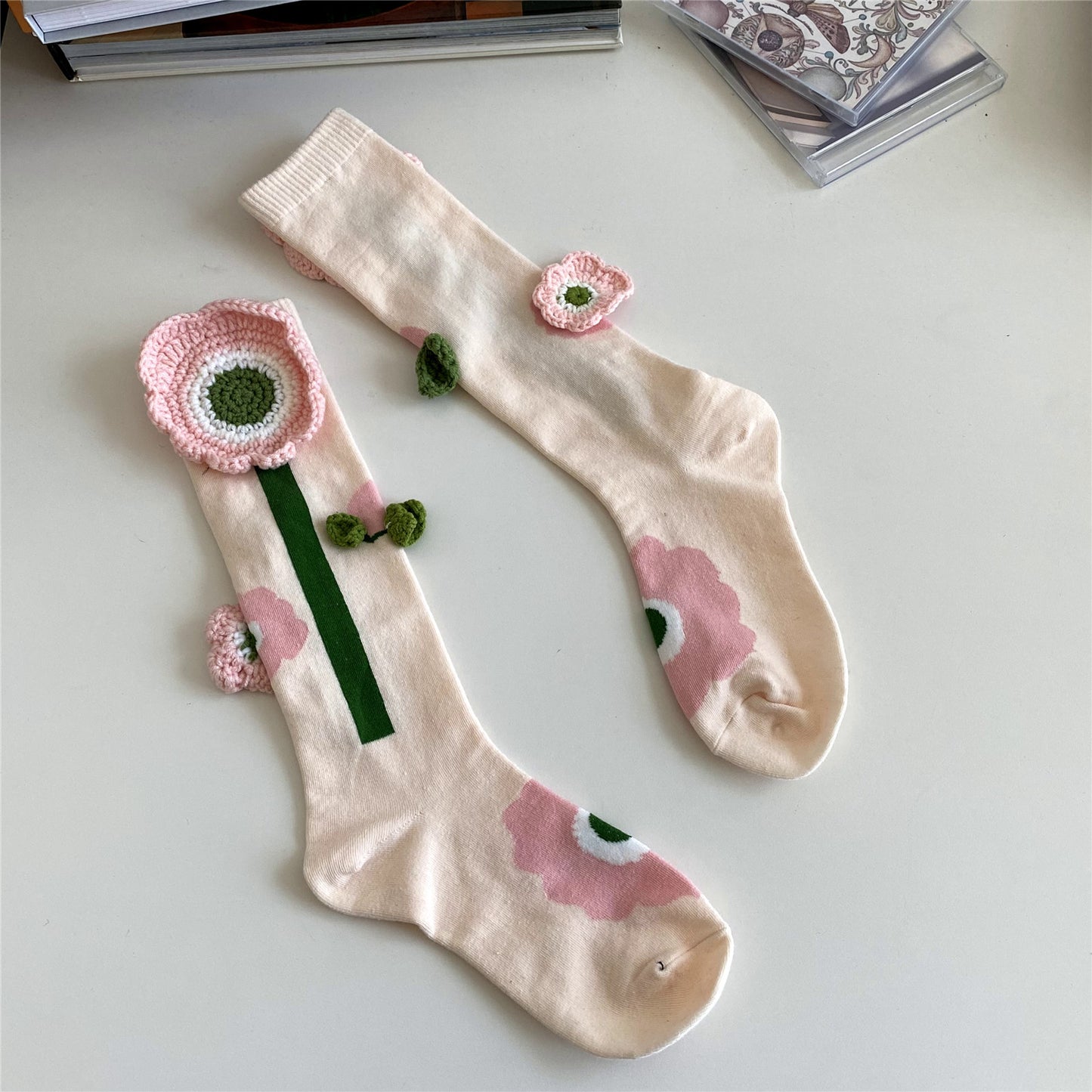 Tulip Hook Flower Long Socks Female Autumn And Winter
