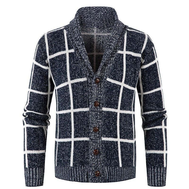 Men's New European And American Thickened Plaid Sweater Cardigan
