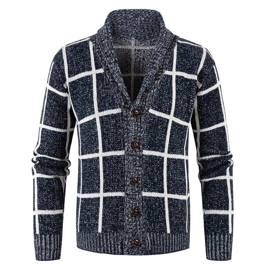 Men's New European And American Thickened Plaid Sweater Cardigan