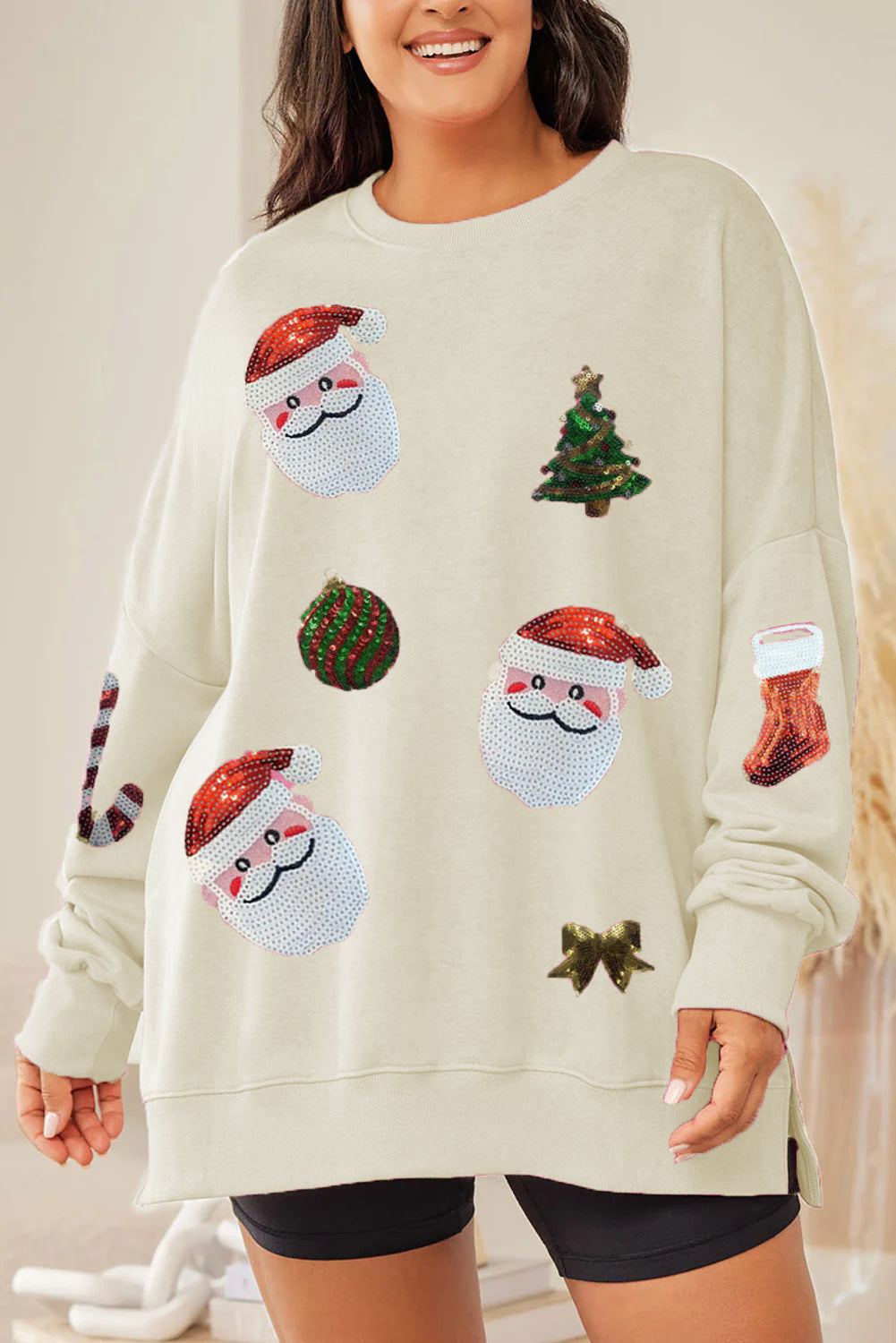 Julpaillettop top til kvinder, løs afslappet langærmet sweater