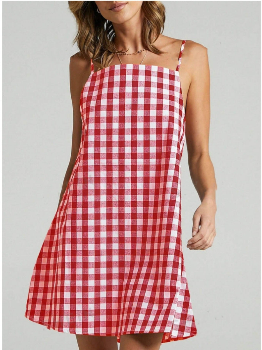Classic Plaid Bohemian Sundress With Straps