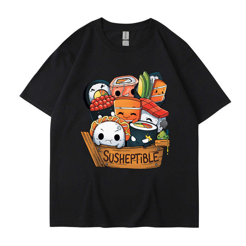 Foreign Trade New European And American Food Sushi Baby Style Printing Men And Women Short Sleeve