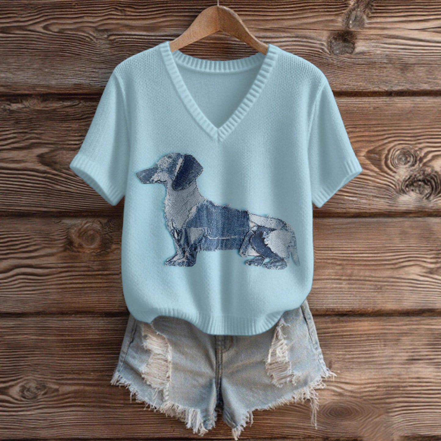 Imitation Sweaters Women's Clothing Short Sleeve V-neck Loose Top