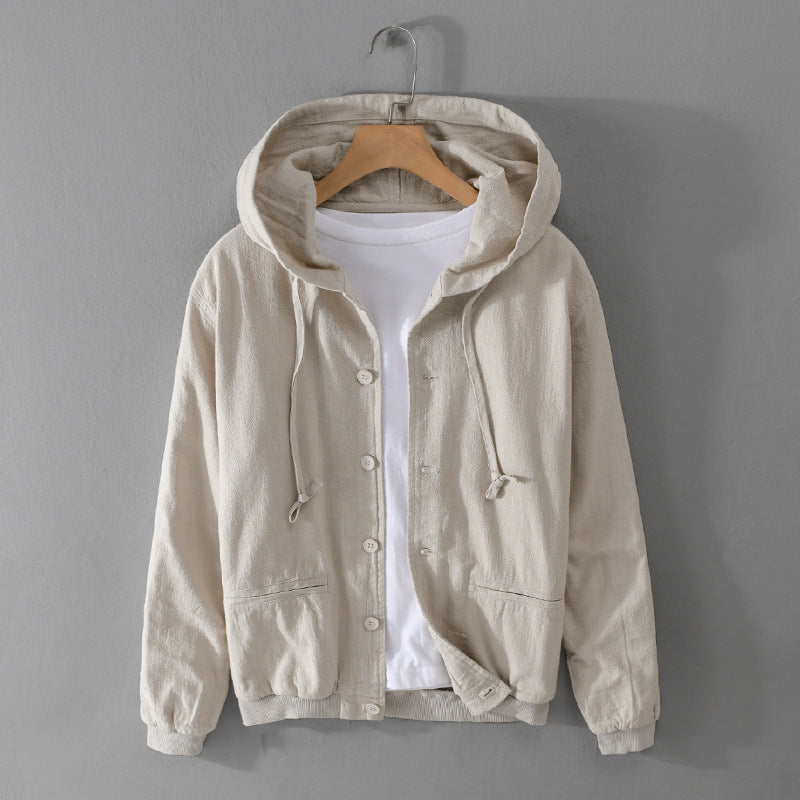 Men's Spring And Autumn Clothing Linen Jacket Hooded Jacket Loose Cotton Linen Men's Top
