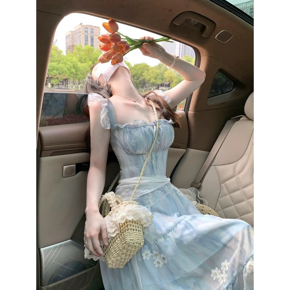 Backless Floral Maxi Dress With A Bow Tie Neckline