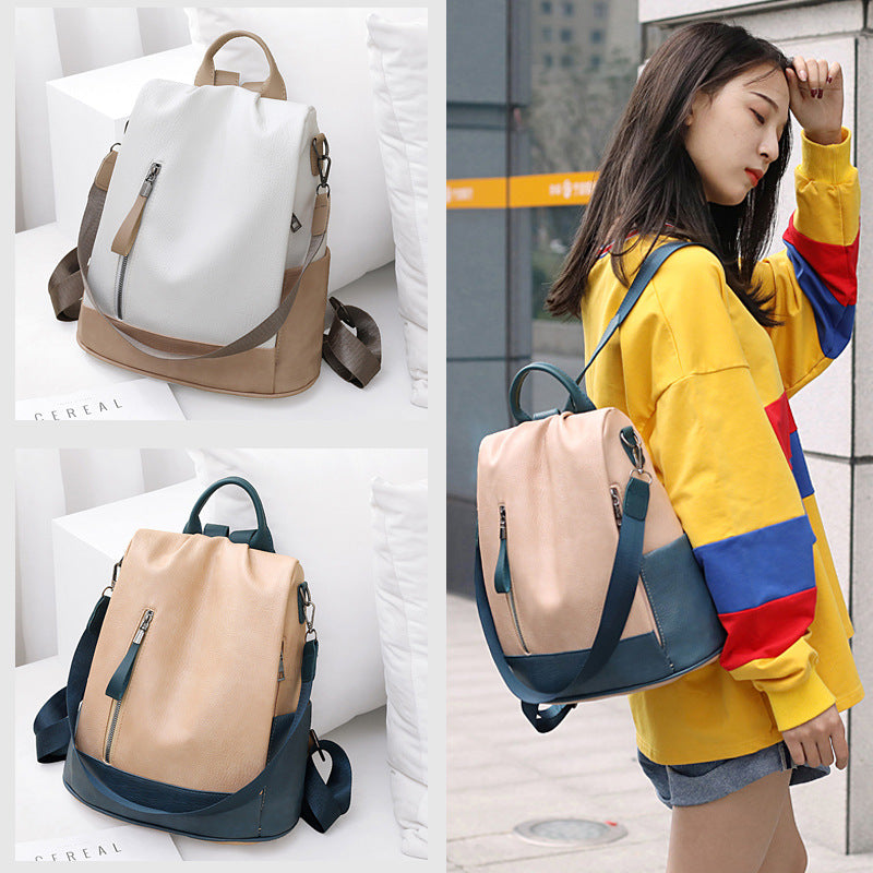 Backpack Ladies Leather Harajuku Western Soft Leather Casual Trendy Backpack